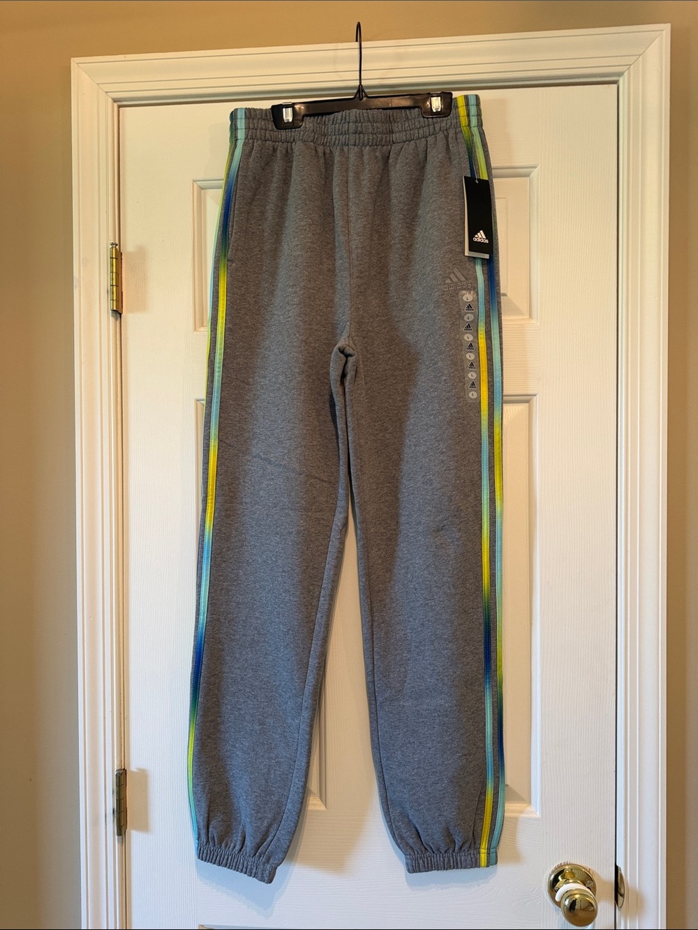 adidas Gray Jogger Pants with Blue & Yellow Side Stripes